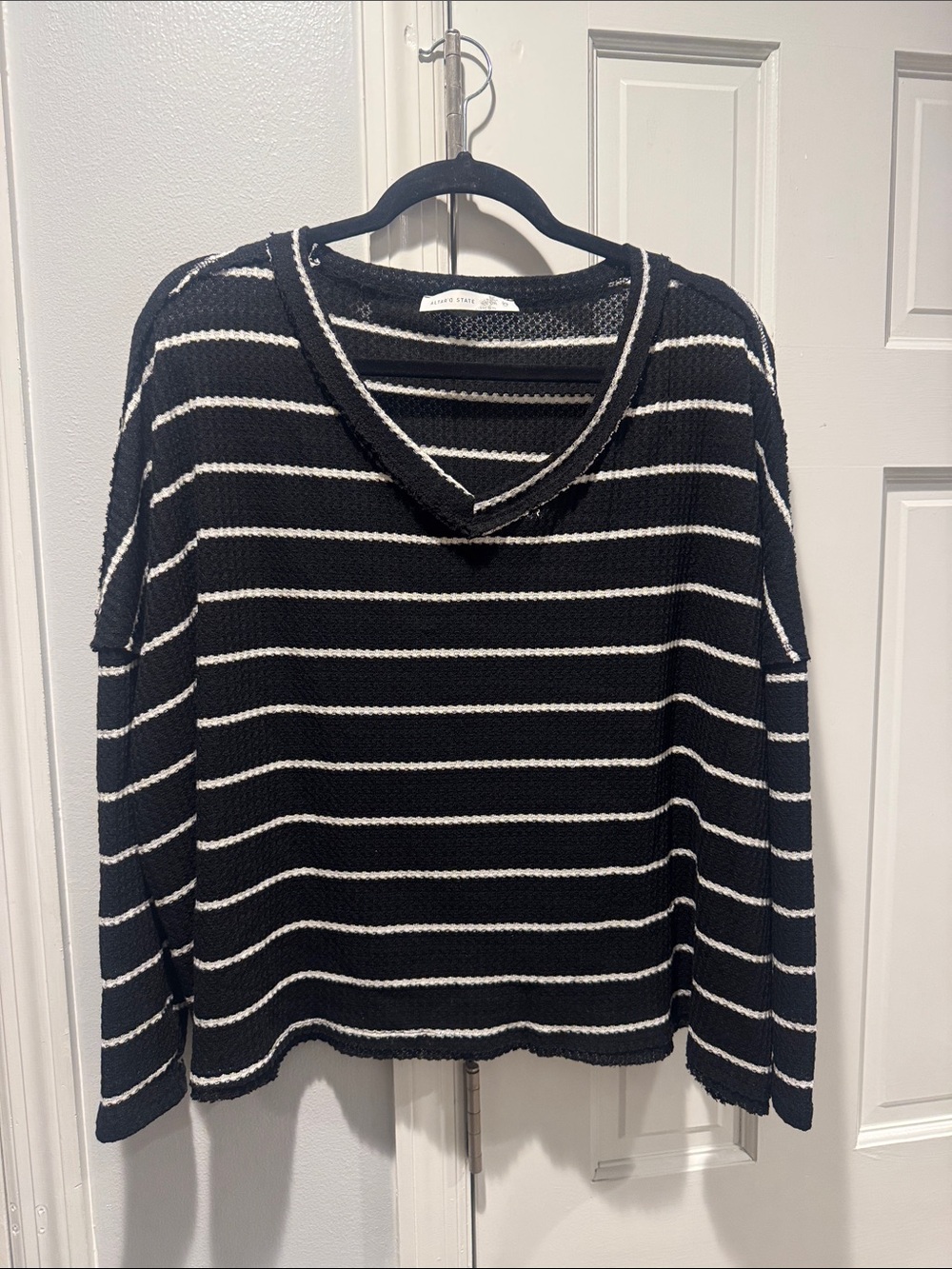 Alter’D State Striped Black & White V-Neck Sweater